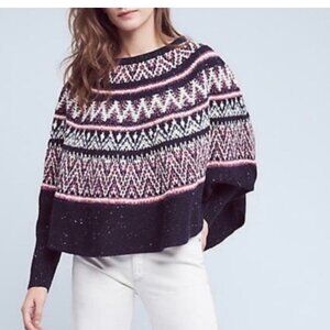 Anthropologie Sleeping on Snow EUC Fair Isle Wool Knit Poncho Sweater Blue M/L